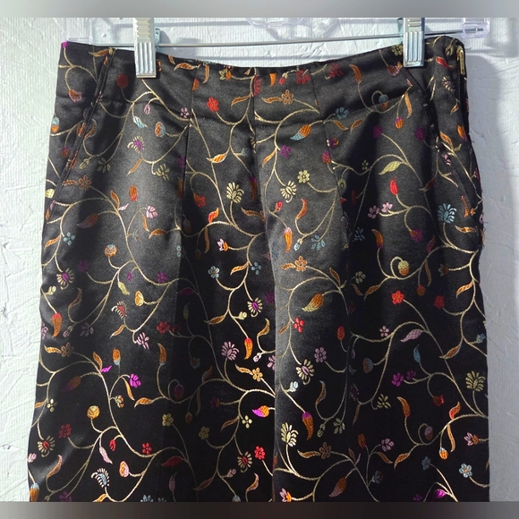 Silk Box Vintage Print Embroidered Cigarette Pant - Size 4 - Picture 1 of 7